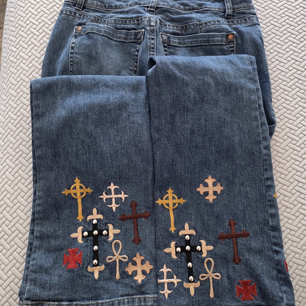 DKNY ONE OF A KIND Embroidered Flare Jeans